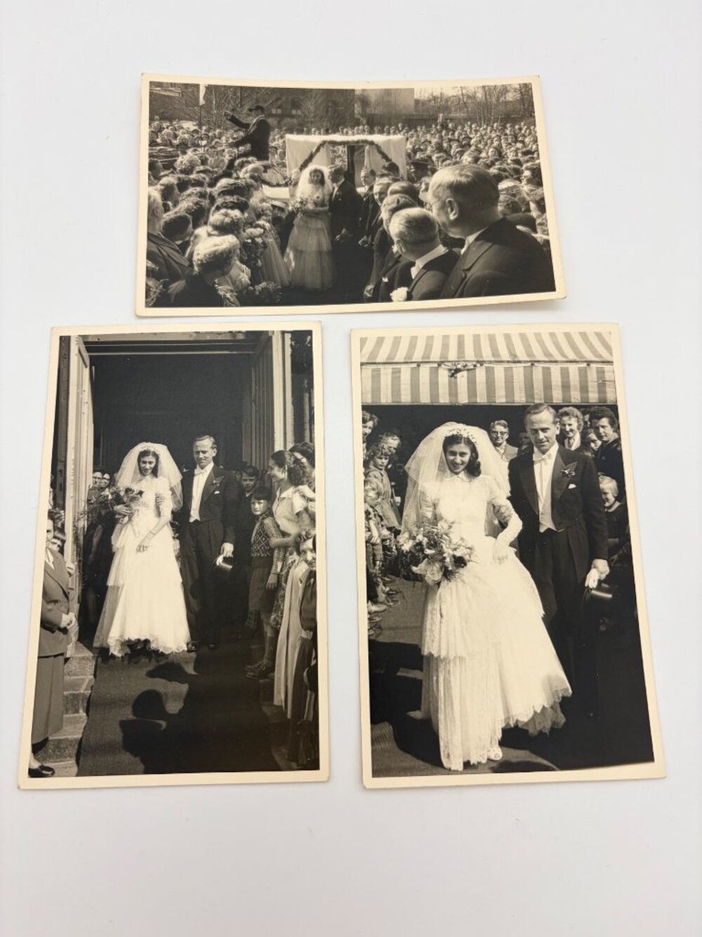 Vintage Wedding Real Photo Postcards Lot of 3 Bride Groom Huge Crowd at Ceremony